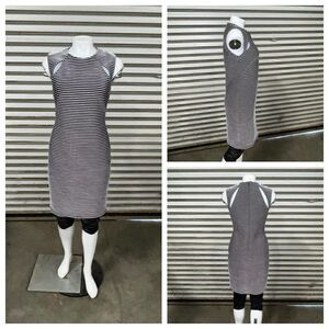 Topshop Black and white stripped dress career sheath evening slit shoulder